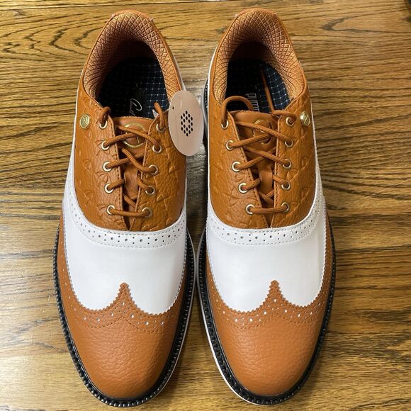 Puma Men's Arnold Palmer Golf Shoes Size 9 - 12 White Leather Brown - Picture 4 of 8